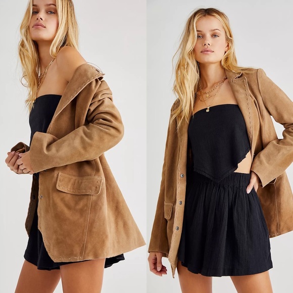 Free People Jackets & Blazers - New Free People We The Free High Tide Suede Blazer Size XL Camel